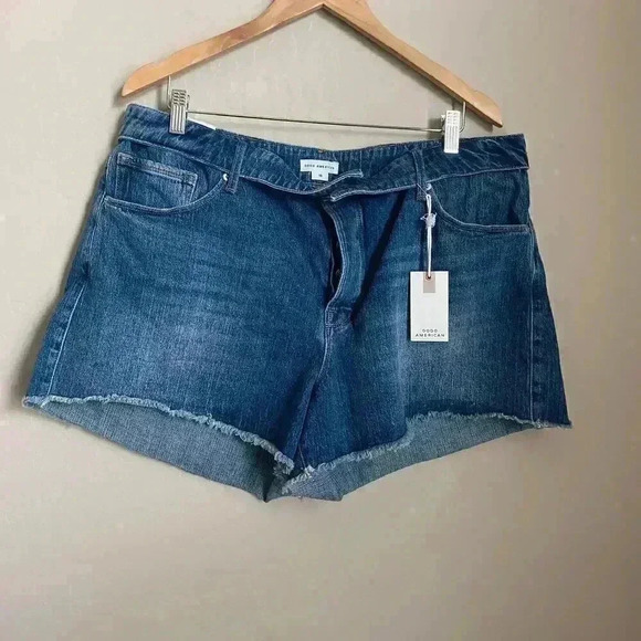 Good American The Cut Off Fold Over Waist Shorts Size 16 - Picture 2 of 11